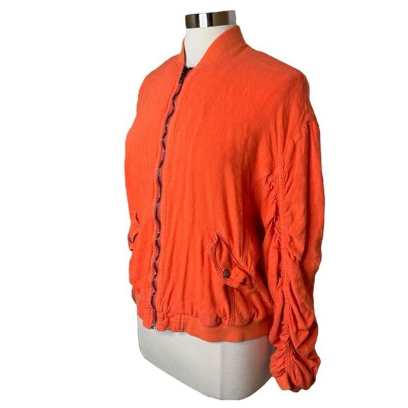 Free People Ruched Cosy Fit Soft Orange Bomber Jacket Full Zip Women's Size XS - Picture 5 of 12